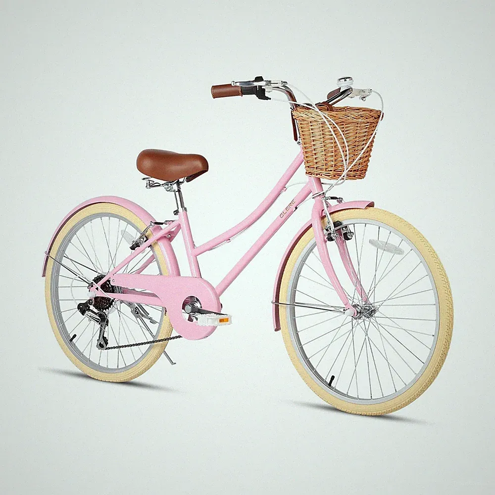 Glerc 24 Inch Beach Cruiser Bike, 6-Speed Hybrid City Bicycle for Girls Youth