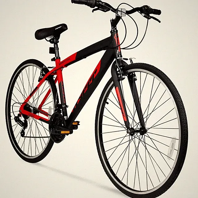 Men's 700c SpinFit Light Aluminum Frame Hybrid Bike, 21-Speed, Black/Red